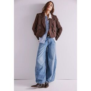 NWT Free People Westward Demi Barrel Jeans Blue 26